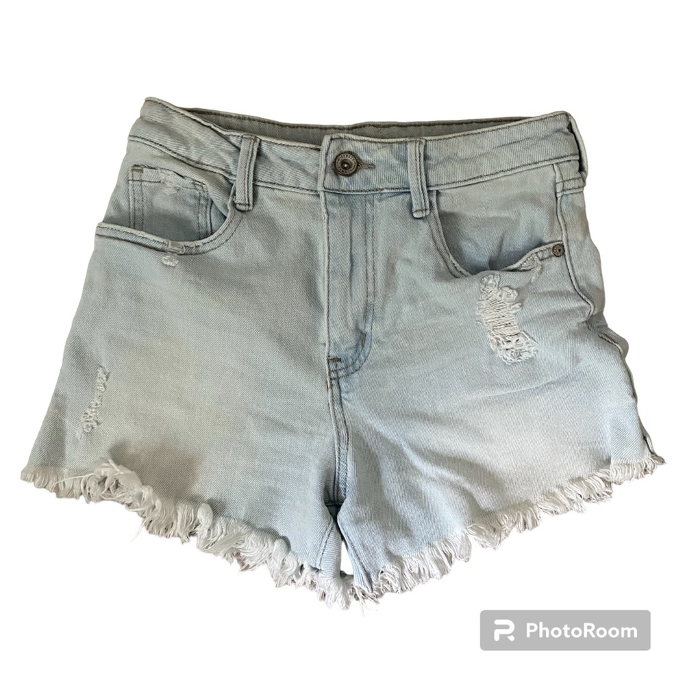 High waisted acid washed denim shorts